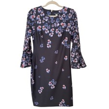 Women's Knee Length Floral Navy Blue Tommy Hilfiger Dress Bell Sleeve Size 6