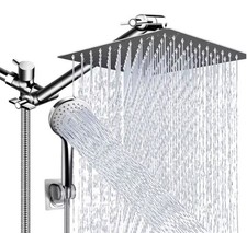 Chrome Rain Shower Head with Handheld Spray Combo High Pressure Adjustable Arm