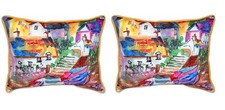 Pair of Betsy Drake Boats At Steps Large Indoor Outdoor Pillows 16x20