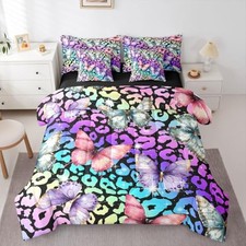 Cute Butterfly Comforter Set with Sheets 7 Piece Size Queen Rainbow Black