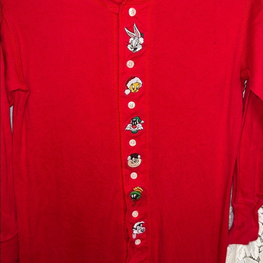 Warner Bros. Red Button-Down one piece pajama - image 2