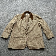 Vintage Houndstooth Blazer Jacket Womens 38 / 18W Velvet Preppy Brown Equestrian