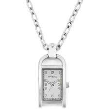 Invicta Women's Necklace Watch Mini Angel Silver Tone Rectangular Case 49934