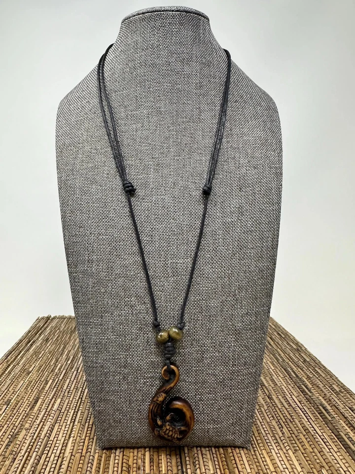 Wave Pendant Necklace – Turtle Carving | Resin Surfer Boho Jewelry Adjustable 18 - Image 4 of 4