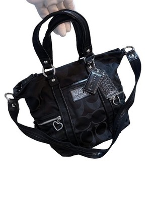 Coach Poppy Vintage Schultertasche Handtasche Schwarz Canvas Bag Y2K
