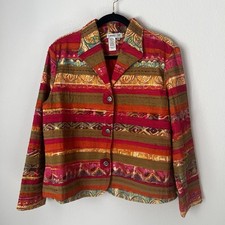 Coldwater Creek Blazer Jacket Petite Large PL Red Patchwork Boho Hippie Artsy