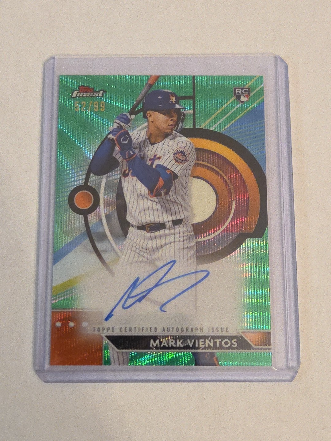 2023 Topps Finest Mark Vientos RC Green Wave Refractor Auto /99 #FA-MVI Mets