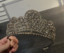 Vintage Tiara Crown Silver Tone Set Rhinestones Wedding
