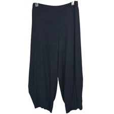 Comfy USA Black Wide Leg Jersey Pants Ruched Ankle Cropped High Rise Minimalist