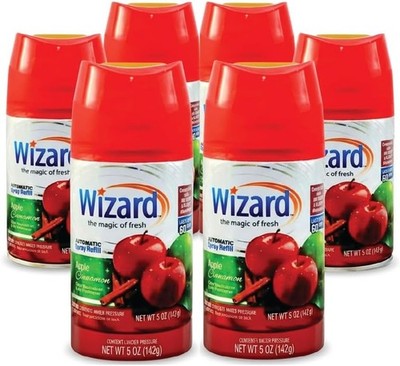 6 WIZARD AUTOMATIC SPRAY REFILLS 5 oz APPLE CINNAMON