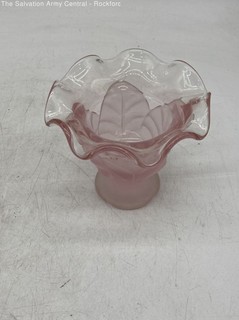 Viking Crystal Glass Satin Pink Ruffled Top Cabbage Leaf Candy Dish