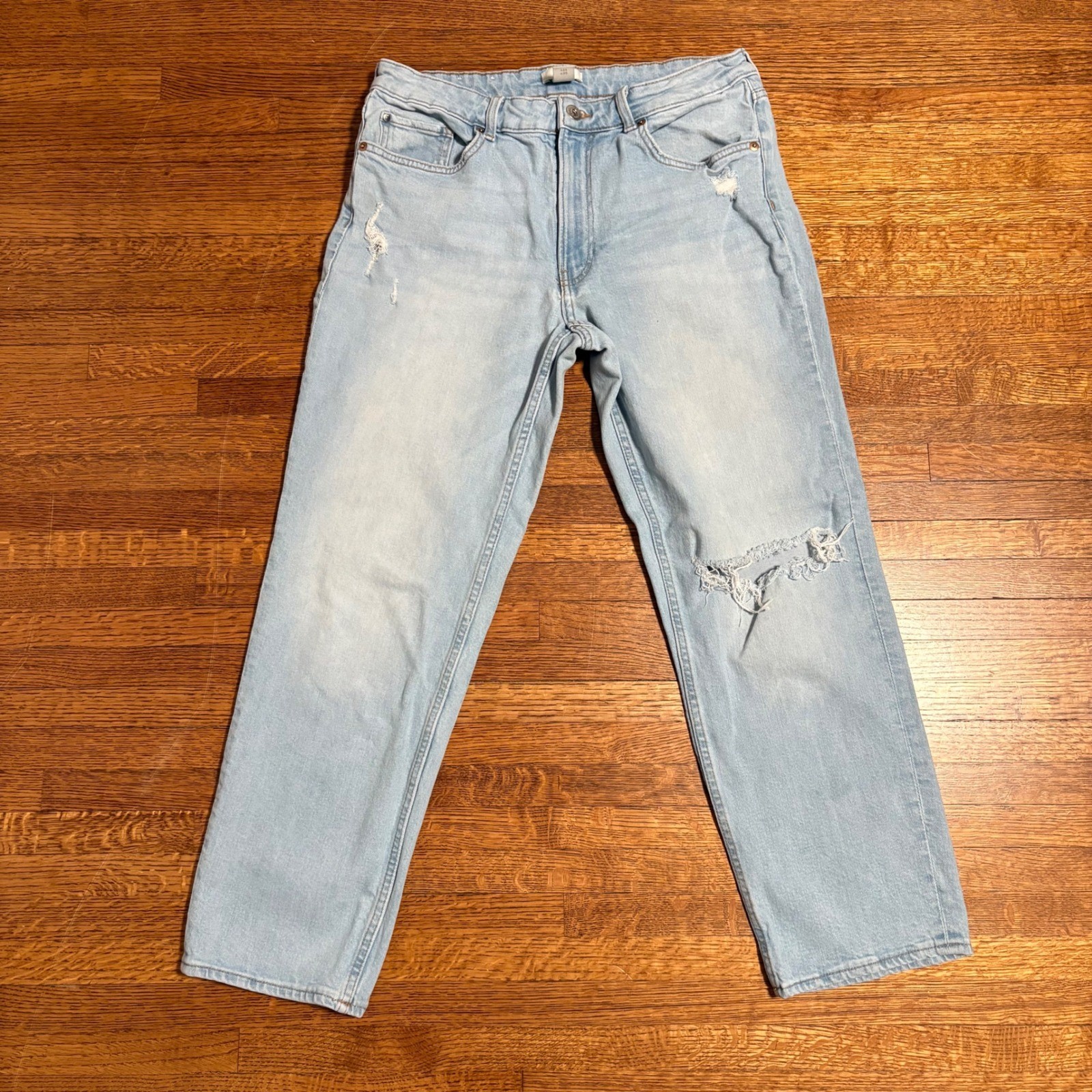 HM Light Wash Distressed Straight Leg Jeans Womens Size 12 EUR 44-image