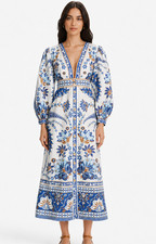 🌸 Maxi Vestido Tapiz Farm Rio Ana Grande Azul Floral Bloomingdale's Excl $320