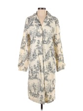 Vtg Massimo Toile Blue White Print Trench Coat Medium