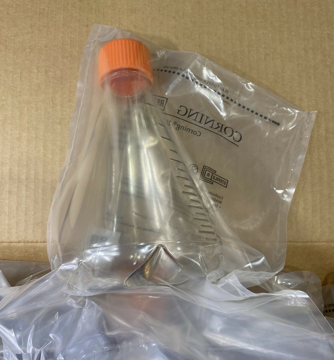 Corning Square PET Wide Mouth Bottles With Orange Caps | 1000mL Capacity, Sterile, Individually Wrapped | Pack Of 24 For Lab Storage