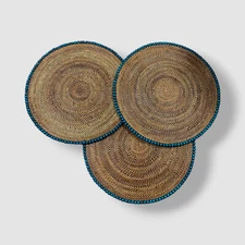 Calaisio Blue Brown Bead-Rimmed Placemats Set of 3
