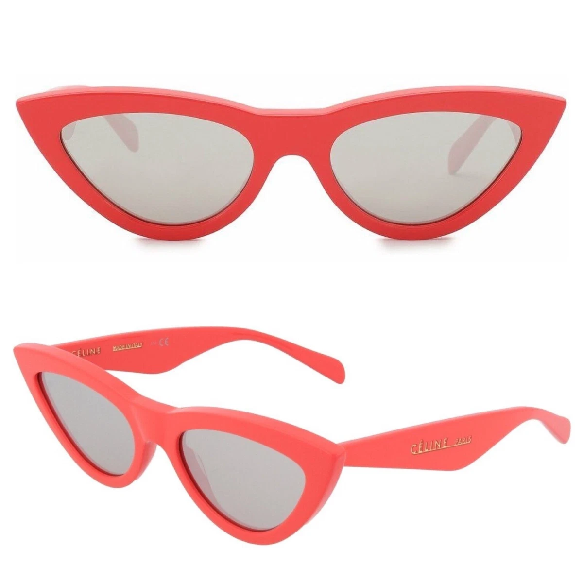 CELINE S019 Cat Eye Acetate Sunglasses Blush Pink Red / Mirror