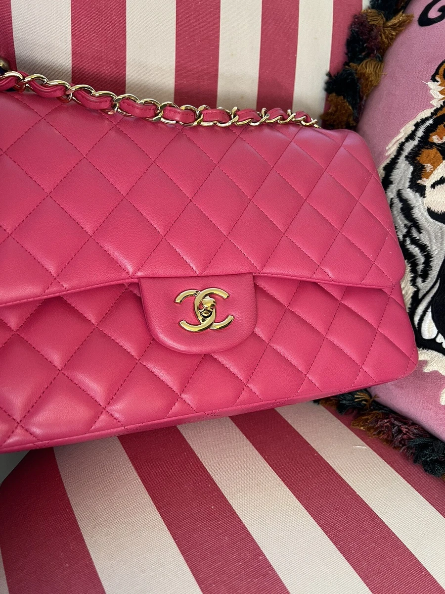 Chanel Classic Pink Bubblegum Lambskin Double Flap Bag with Gold Hardware