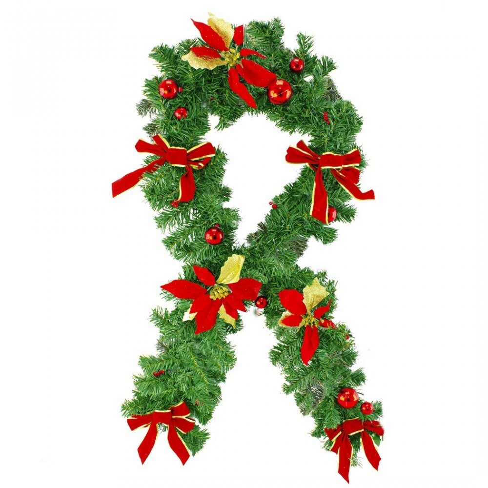 Couronne de Noël pour porte avec nœuds fleurs rouges 40x95 cm grande taille