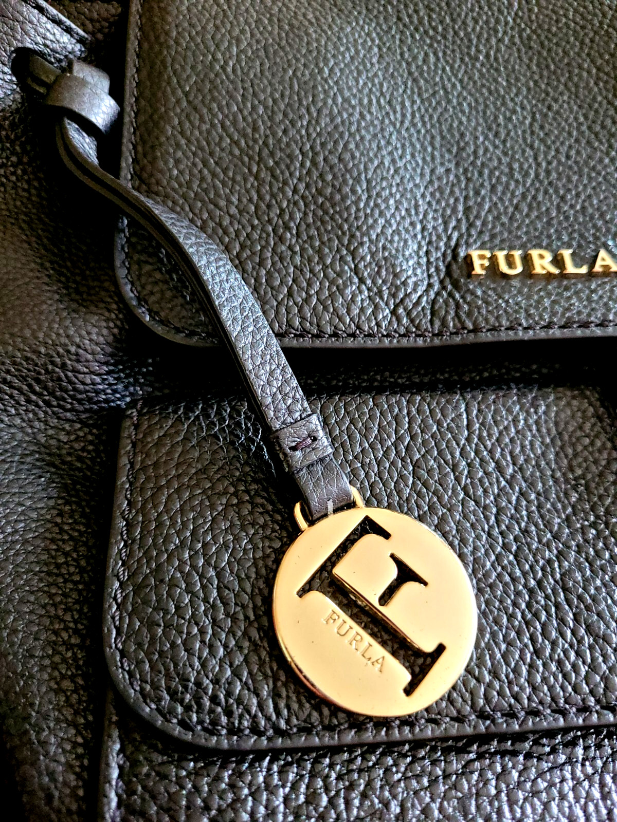 Furla Black Leather Backpack Drawstring Flap Butt… - image 4