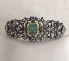 Bracciale antico in oro argento diamanti e smeraldi