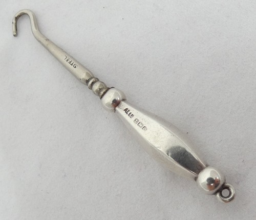 Antiguo gancho de botón Chatelaine pequeño de plata de ley eduardiano de 1913 de 7,5 cm pequeño - Imagen 4 de 5
