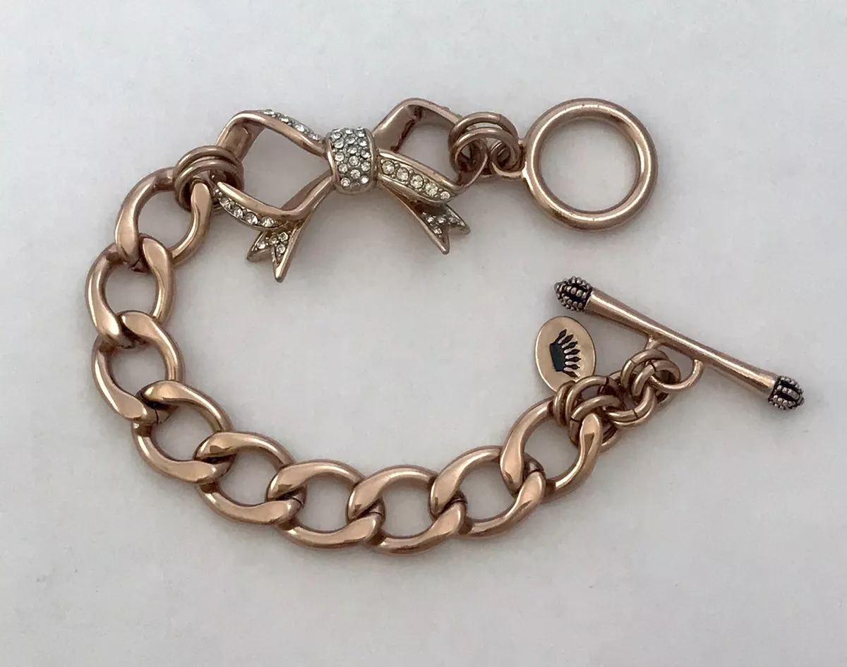 Juicy Couture Bracelet Rhinestone Bow Rose-gold Tone Chain Link