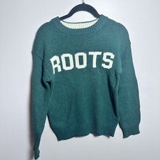 NWT Boys Roots Canada Kids Knit Vault Crew Sweater In Park Green Wool Size M 7-8