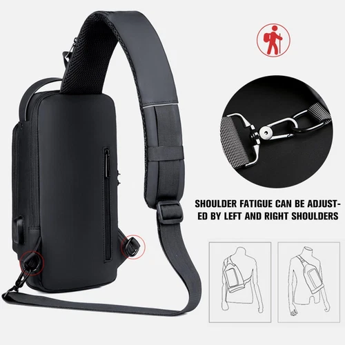 Men's Sling Backpack Waterproof Anti-theft Shoulder Crossbody Chest Bag USB Port - Picture 3 of 20