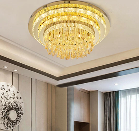 Remote Simple living room modern Dimmable LED round crystal