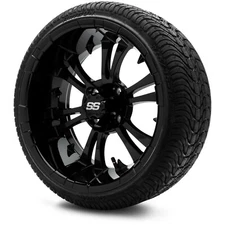 MODZ 15" Vampire Matte Black Golf Cart Wheels and Tires (215-35-15) Set of 4