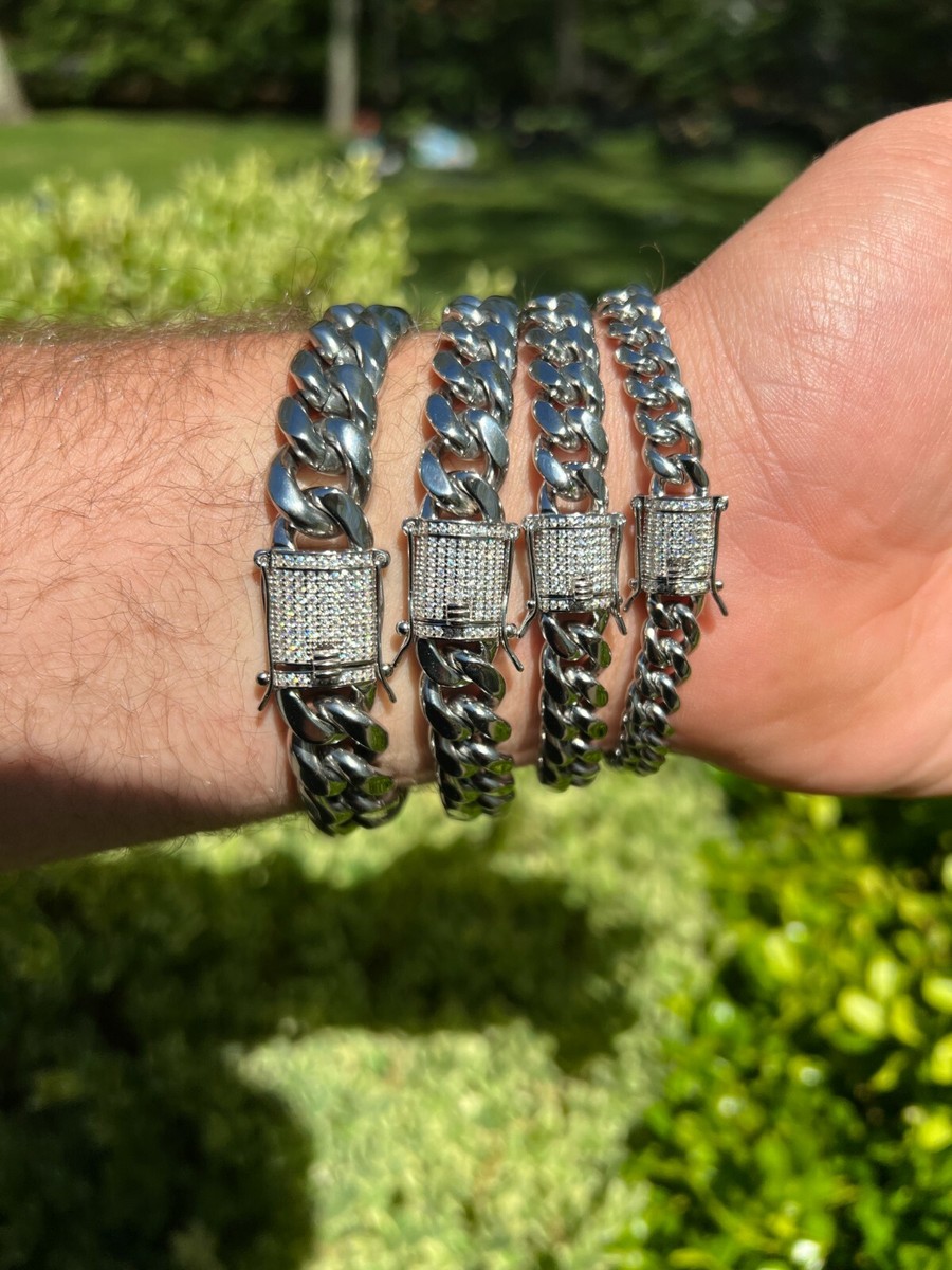 Miami Cuban Link Stainless Steel Bracelet 1ct CZ Iced 925 Silver