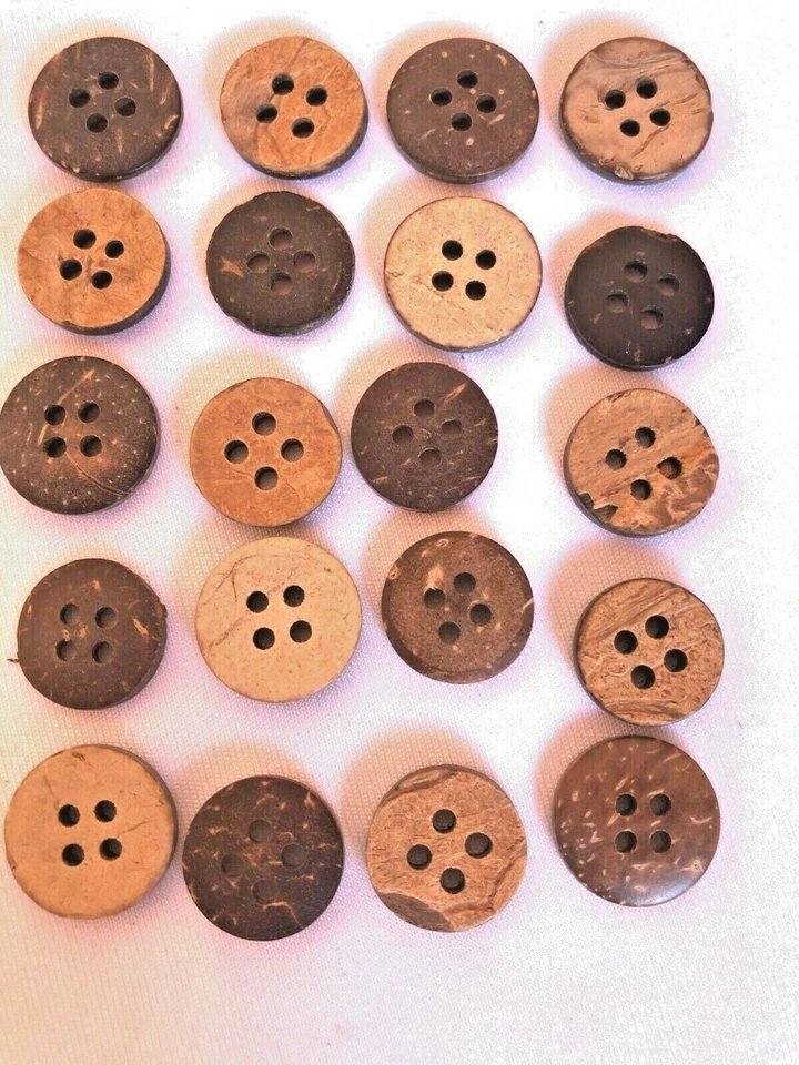 Sri Lankan Coconut Shell Wooden Buttons 20Pcs- 4 Holes for Clothing Sewing Craft - Image 2 of 4