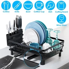 Dish Plate Drying Rack Organizer Kitchen Dish Drainer with Cutlery Holder