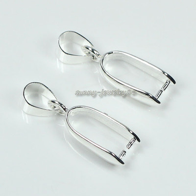 100pcs/lot 24x7mm Silver Plated Big Large Pendant Pinch Bails Connector Findings