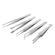 5pc Universal Tweezer Set Stainless Steel, 5"