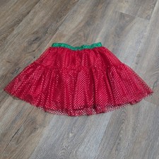 Holiday Time Girls Red Sequin Tutu Skirt Green Glitter Waistband XS 4-5
