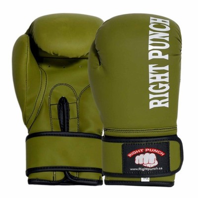 Boxing Gloves Punch Bag Leather Pro Kick Fight Gym Punching Training Mitts olive