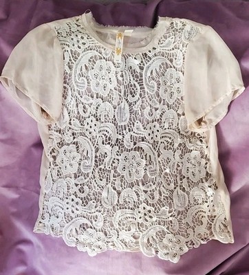 Adiva Lace Top Crochet Open Knit Bohemian Short Sleeve Top Cream XL 