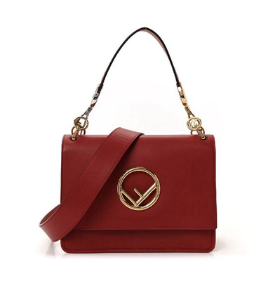 Fendi Red Logo Top Handle Bag Detachable Strap Gold Hardware Women's