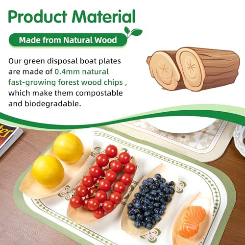 300-Pack Wooden Disposable Plates 8 IN Boat Plates Food Trays Disposable - Picture 4 of 7