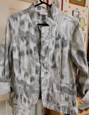 Chico's Galinda Graphic Grey Pattern Linen Utility Jacket Women's 3 XL NWT