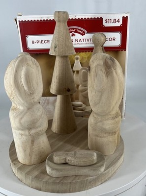 Holiday Time 8-Piece Wooden Nativity Set Minimalist Style Christmas Décor