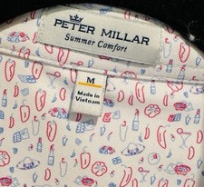 Mens Peter Millar Size M Summer Comfort Golf Polo Shirt White Fiesta Logo EUC