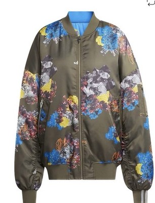 Adidas Ivy Park Satin Bomber Jacket Medium Reversible Padded Floral Blue Green