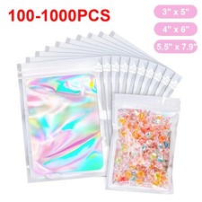 Holographic Mylar Foil Bags Food Smell Proof Resealable Zip Seal Pouches White