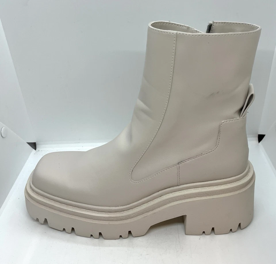 Nuevas botas de combate ZARA de cuero con tacón grueso color crema tostado para mujer 8,5 Foto 3 de 4