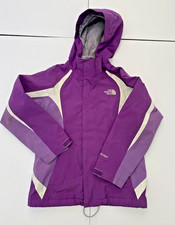 The North Face Girls Rain Jacket Hooded Water HyVent Shell Purple White 7/8