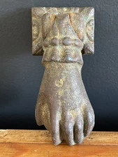 Antique Victorian Heavy Steel or Iron Hand Door Knocker Holding Nut Fatima