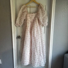WORTH COLLECTIVE Maxi Dress Floral Mona Smocked Back Blush Pink Small